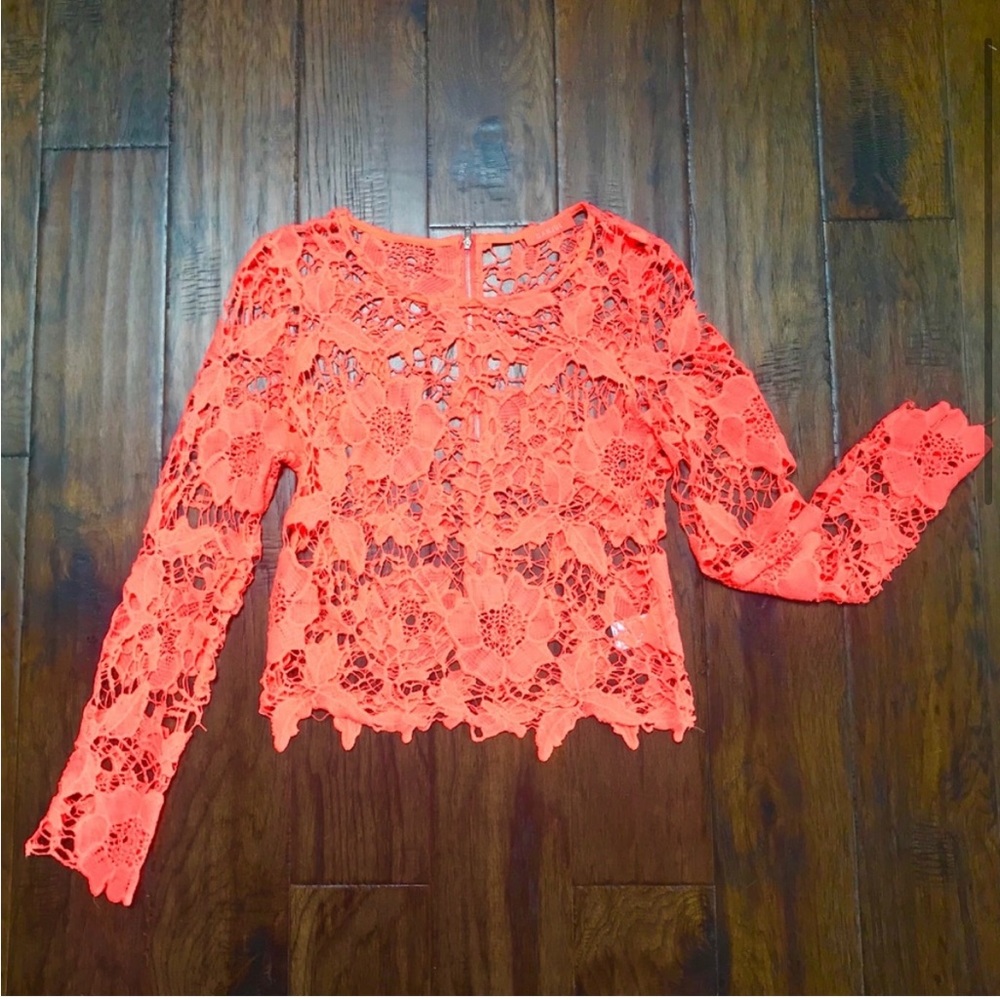 Long sleeve neon lace top NWOT